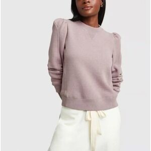 G. Label by Goop Valentina Puff Sleeve Sweatshirt in Oat Ivory Heather Size S